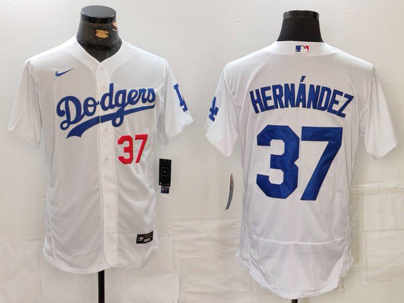 Men Los Angeles Dodgers 37 Hernandez White Nike Elite 2024 MLB Jersey style 7262